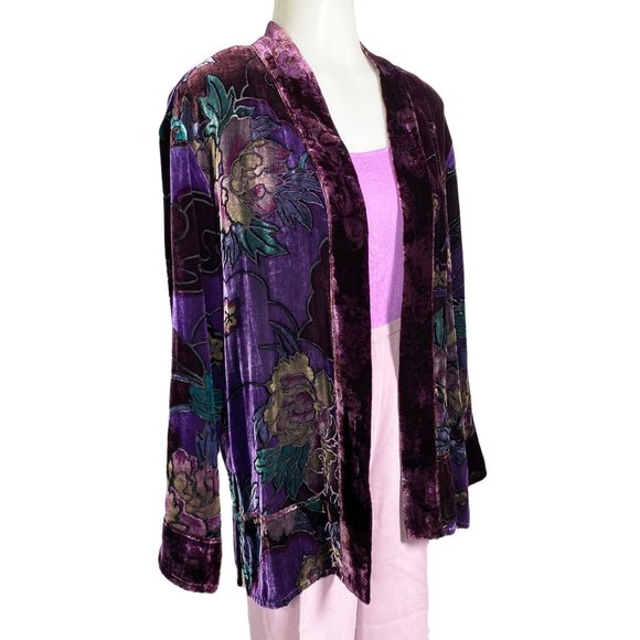 Vintage Chico's Design Silk Velvet Purple Floral W - Picture 3 of 9